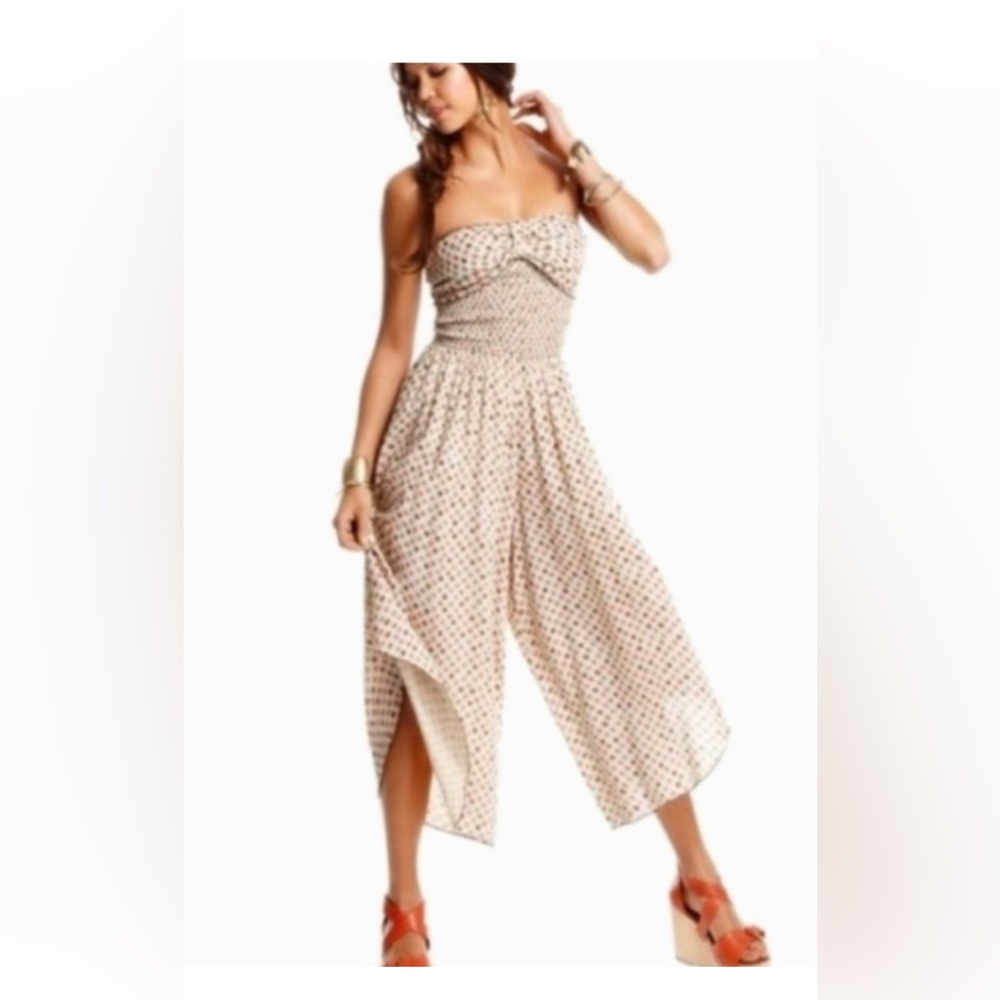 American Rag Polka Dot Crop jumpsuit with pleated symmetrical hem